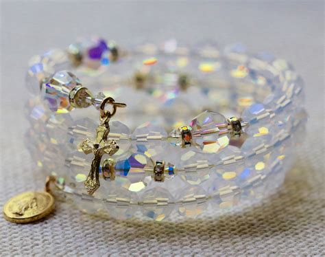 Swarovski Large Bead White Opal Wrap Rosary Bracelet Ab Crystal And Gold