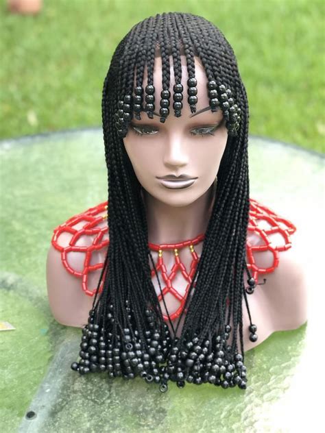Braided Wig With Bangs And Beadsneatly And Tightly Donethe Etsy In