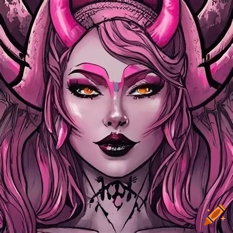Close Up Of A Detailed 8k Resolution Comic Style Pretty Demon Girl With
