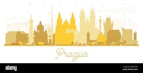 Prague Czech Republic City Skyline Silhouette With Golden Buildings