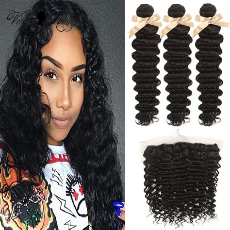 Queen Virgin Remy Brazilian Hair Weave Bundles With Closure Deep Curly