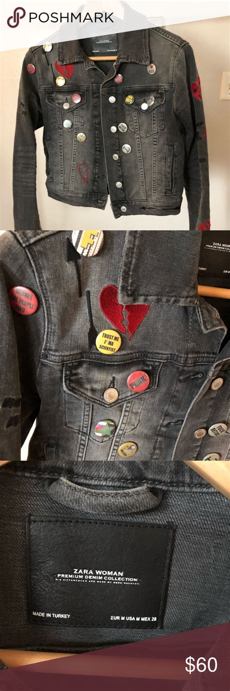 Zara Denim Jacket With Pins Pins On Denim Jacket Zara Denim Jacket