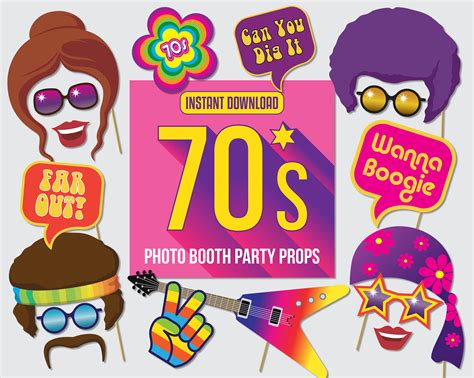 70s Photo Booth Props Printable Party Props 1970s Photo Etsy