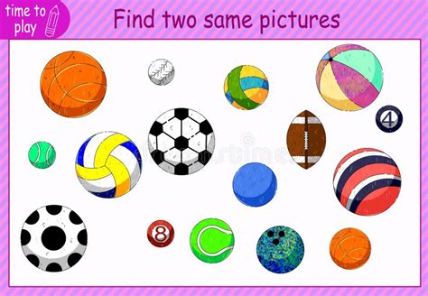 Children`s Educational Game Tasks Find Two Identical Objects Stock