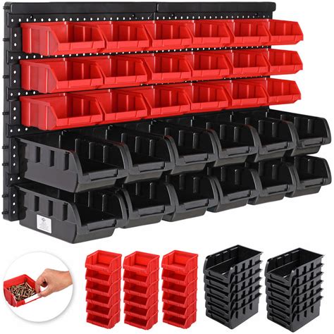 Deuba Plastic Bins Kit With Wall Panel 32 Pcs Storage Bin Rack For