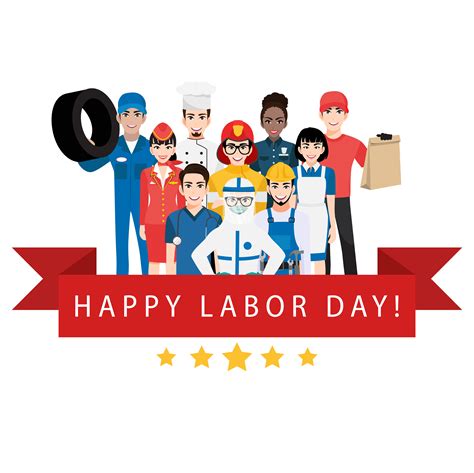 Labor Day Card With Workers And Red Banner 1241692 Vector Art At Vecteezy