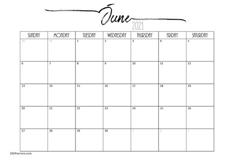 Free Printable June 2021 Calendar Customize Online
