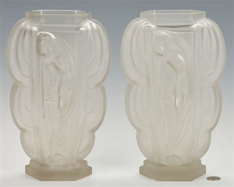 Lot 479 Pair French Etling Art Deco Glass Vases Case Auctions