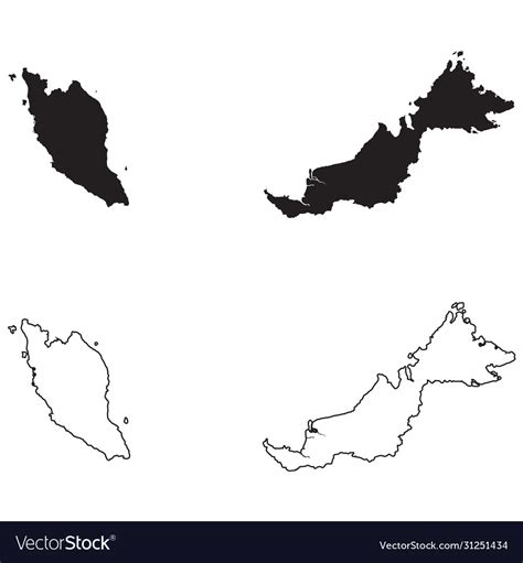 Malaysia Country Map Black Silhouette And Outline Vector Image
