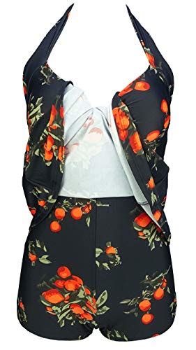 Cocoship Black And Orange Tangerine Fruit Vintage Sailor Pin Up Swimsuit