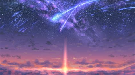 Sunset Meteors Galaxy Kimi No Na Wa Stars Artwork Sky Clouds
