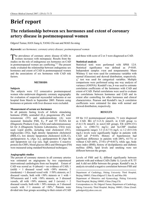 Pdf The Relationship Between Sex Hormones And Extent Of Coronary