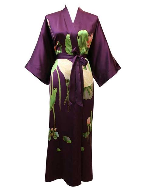 Kimono Robe Silk Handpainted Long Crane Plum Silk Kimono Robe
