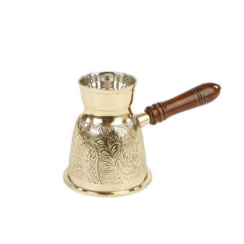 Mind Reader Turkish Style Brass Coffee Pot With Wooden Handle Gold
