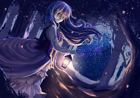 Girl Anime Lantern Forest Night Wallpaper Coolwallpapersme