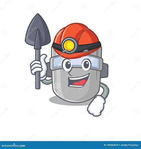 A Cartoon Picture Of Welding Mask Miner With Tool And Helmet Stock