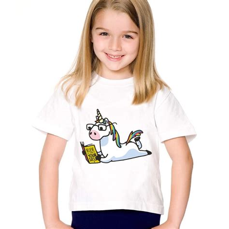 Read The Book Rainbow Unicorn Printed Children Funny T Shirts Kids Cute