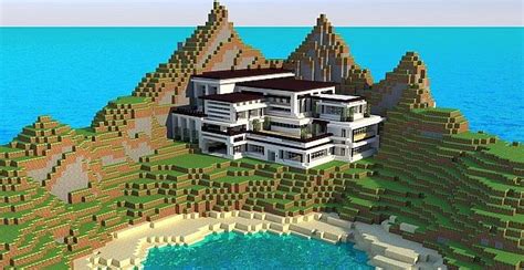 I've got an interesting minecraft modern house mansion tutorial for you today, it features a pool on the roof and looks really cool! Modern Mansion - Cliff Side Escape - Minecraft Building Inc
