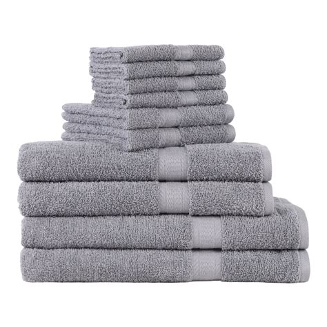 Mainstays Solid 10 Piece Bath Towel Set School Grey