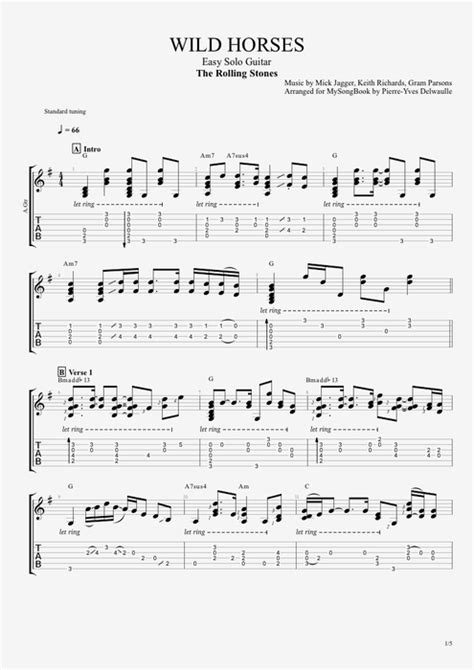 Wild Horses By The Rolling Stones Easy Solo Guitar Guitar Pro Tab