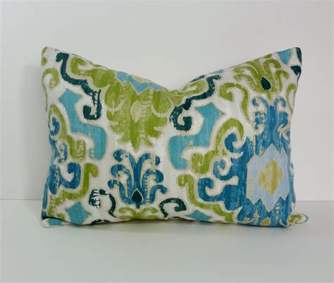 Blue And Green Decorative Pillow Cover Ikat Lumbar Throw