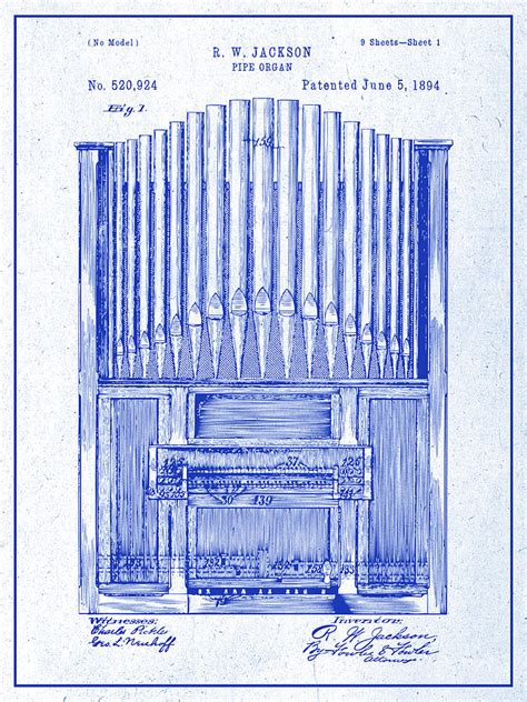 1894 Pipe Organ Blueprint Patent Print Drawing By Greg Edwards Pixels