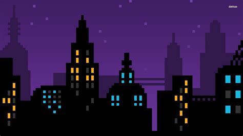Wallpaper Black Illustration City Cityscape Pixel Art Purple