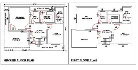41 X 30 Autocad House Ground And First Floor Plan Drawing Dwg Cadbull
