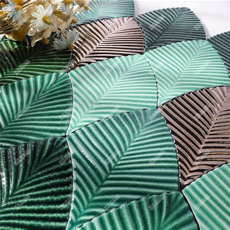 Wholesale Leaf Shape Crackle Ceramic Green Handmade Glazed Tiles Mm