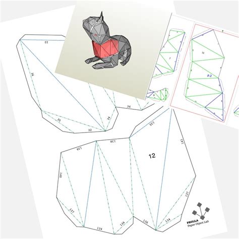 Printable Diy Template Pdf Cats Set Low Poly Paper Model Etsy