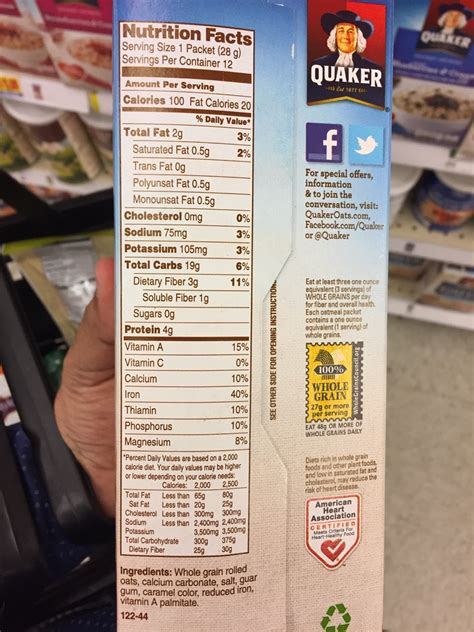 Calories and calories from fat this section of the food label contains the total number of calories in one serving of a food product. Quaker Instant Oatmeal, Original: Calories, Nutrition ...
