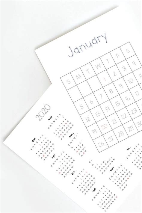 Free Cute Printable Calendar 2020 Tracing