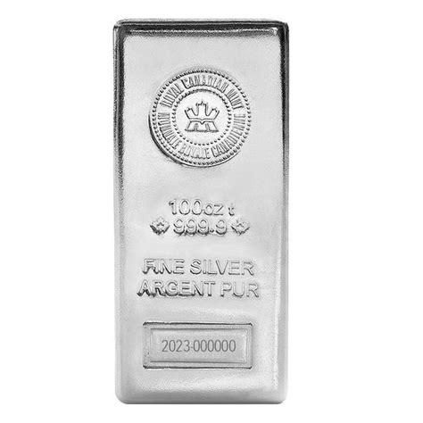 100 Oz Royal Canadian Mint Rcm 9999 Fine Silver Bar