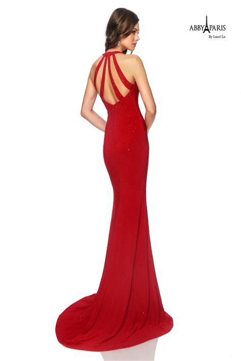 Abby Paris 981010 Size 10 Hot Red Long Fitted Prom Dress Jersey Formal Glass Slipper Formals