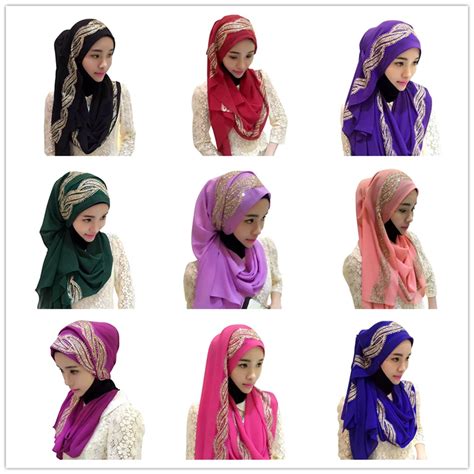 Colors Chiffon Muslim Scarf Shawls For Lady Sequins Headscarf Islamic Women Scarves High