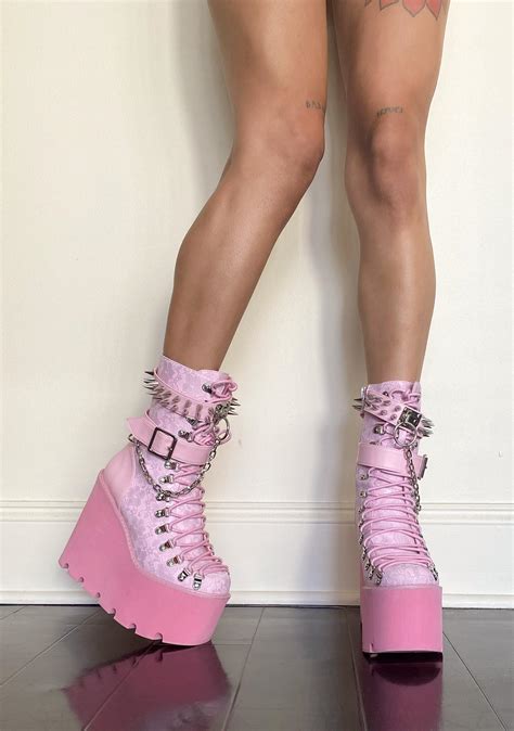 Sugar Thrillz Traitor Platform Combat Boots Pink Glitter Dolls Kill