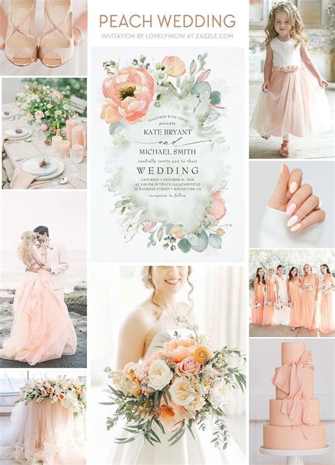 Botanical Peach Flowers Elegant Garden Wedding Invitation