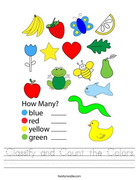 Classify And Count The Colors Worksheet Twisty Noodle