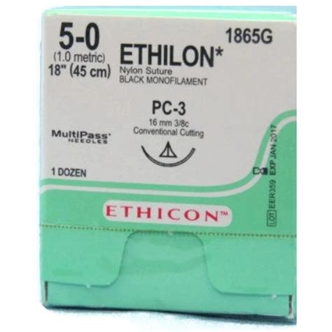 5 0 X 18 Ethilon Nylon Black Sutures With Pc 3 Needle 12box