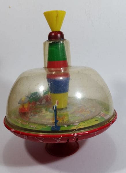 Vintage Lbz Tin Domed Spinning Top Toy Train Theme West Germany Needs