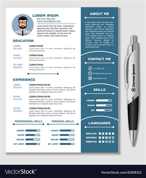 Resume Cv Template And Realistic Pen Royalty Free Vector