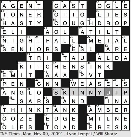 Rex Parker Does the NYT Crossword Puzzle: MONDAY, Nov. 9 2009 — Brinker ...