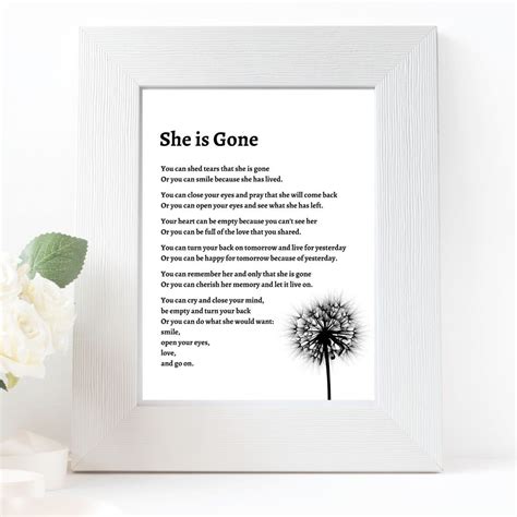 She Is Gone Poem Strength Funeral Mourning Instant Download Loss Of