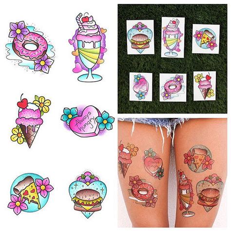 Tattify Colorful Traditional Food Temporary Tattoos Just A Bite Set
