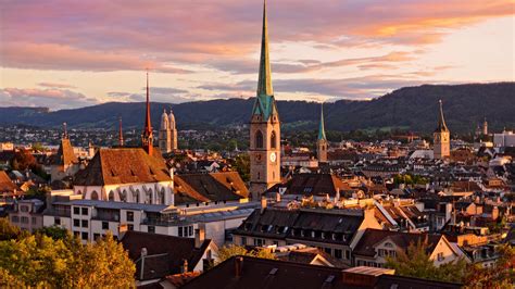 Zurich Switzerland Roofs Buildings Sky 4k