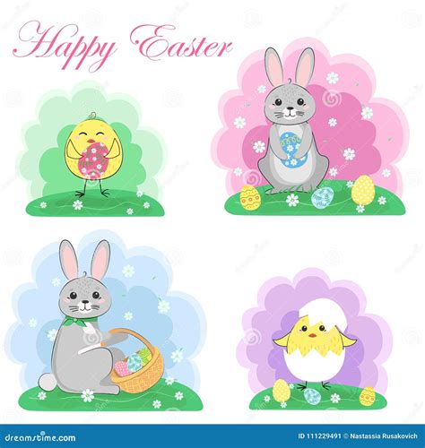 Easter Bunnies And Chickens Set It S Spring Seasonal Celebration