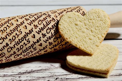 Embossing Rolling Pin Wedding Cookies Personalized Rolling Etsy