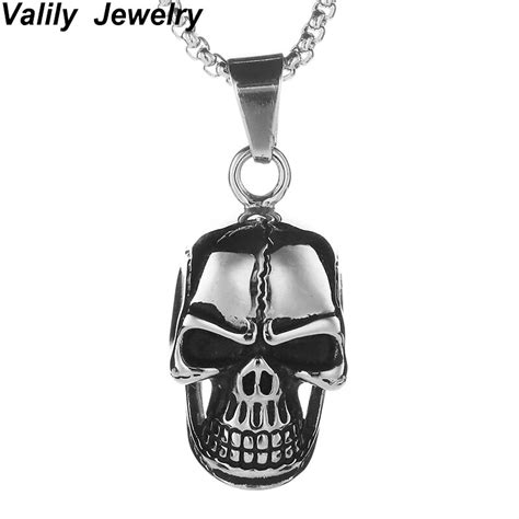 Valily Mens Skull Necklace Punk Gothic Titanium Skeleton Skull Pendant