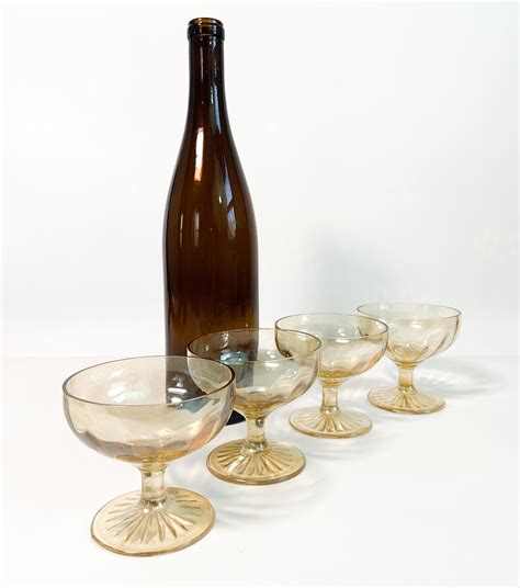 4 vintage light depression glass champagne coupes retro stemware slightly iridescent finish
