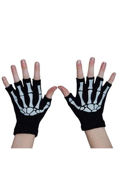 Black W White Fingerless Skeleton Gloves Goth Accessories